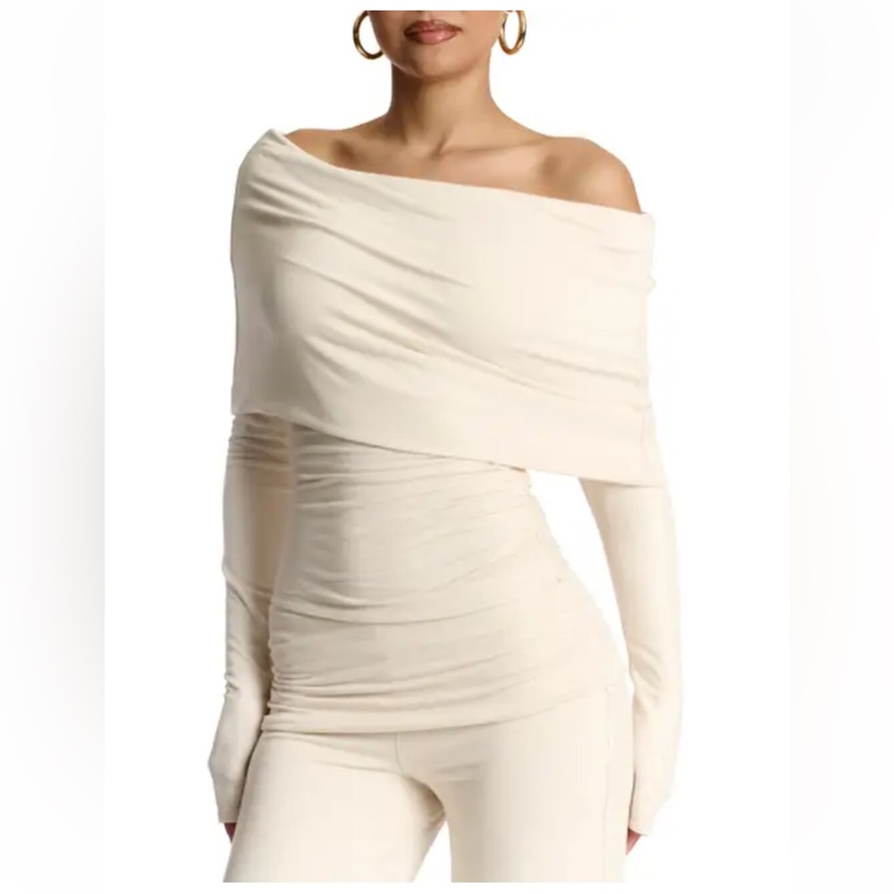 Naked Wardrobe Cream Off-Shoulder Top